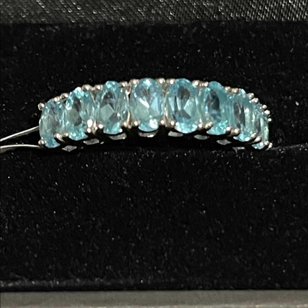 NWT Half Eternity Genuine Blue Apatite Natural Gemstone in 925 Silver Ring 7.5